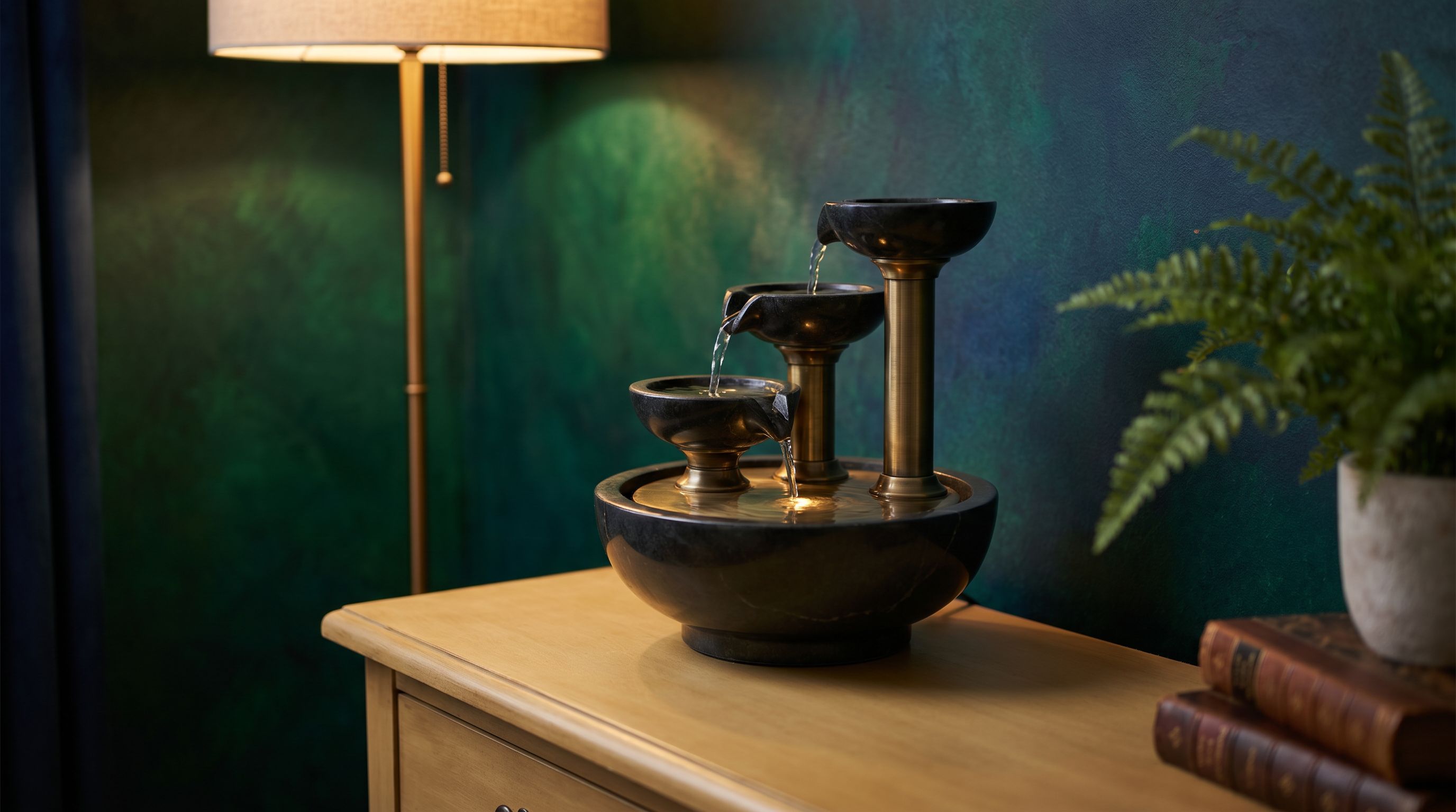 Fontaine décorative intérieure posée sur une console